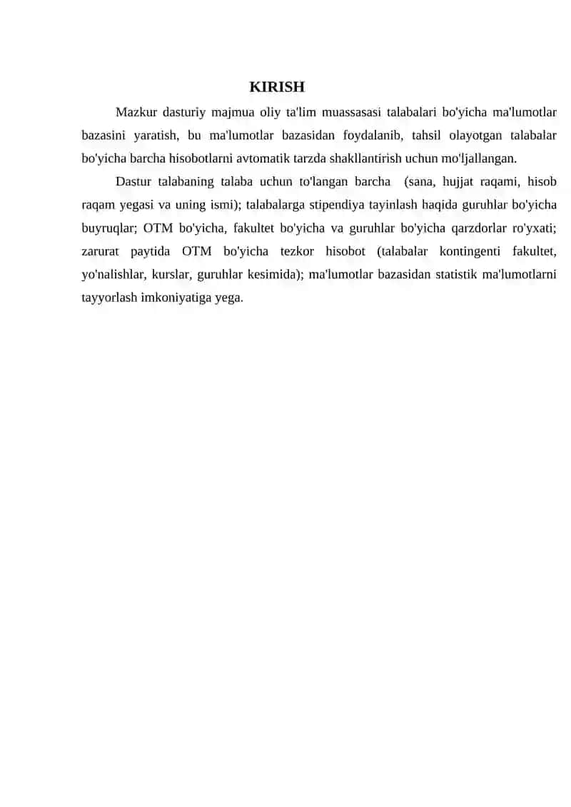 "unversitet uchun ma’lumotlar bazasini va avtomatlashgan Tizimni ishlab chiqish” 3