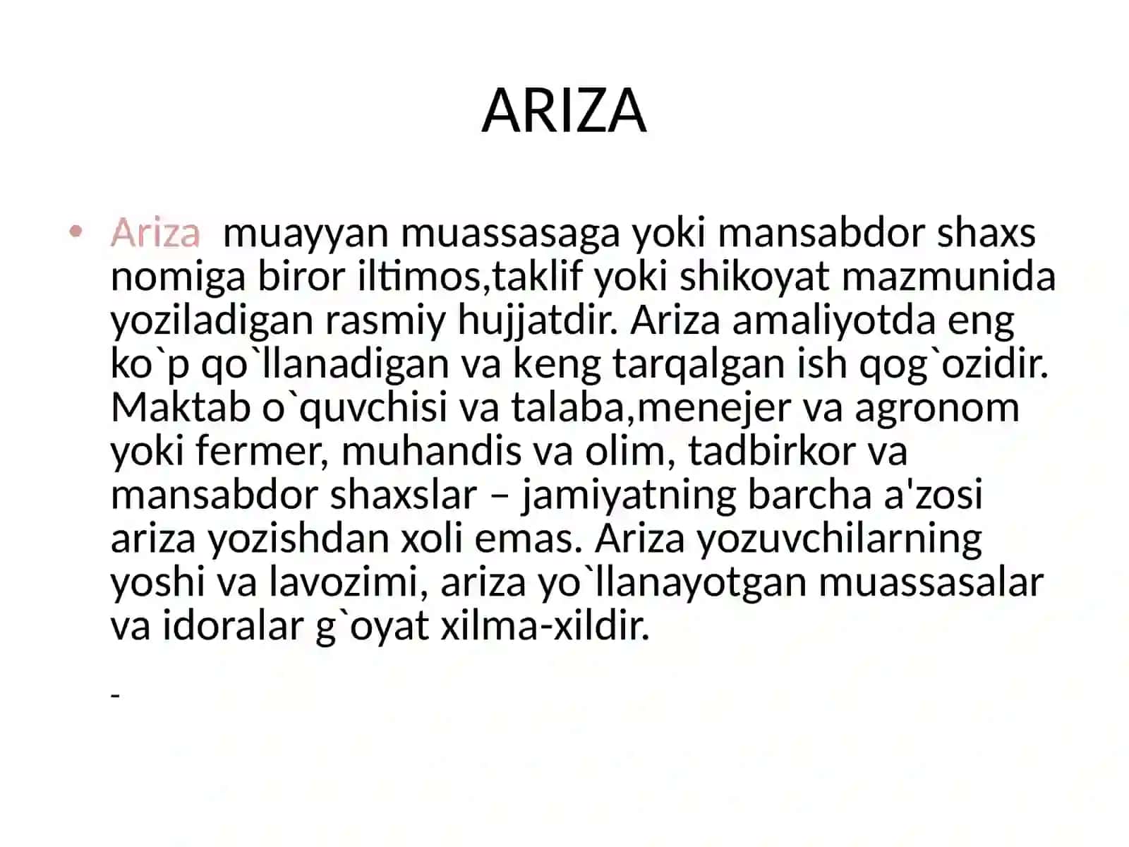 Ma'lumot-axborot hujjatlari: ariza, tushuntirish xati, bildirishnoma 3