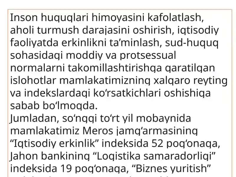 Oʻzbekistonnixalqaro reytingdagikoʻrsatgichlarinikoʻtarishningtarixiy va siyosiy ahamiyati 3