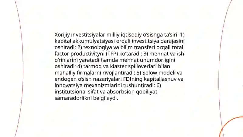 Xorijiy investitsiyalarning iqtisodiy o‘sishga ta’siri 3