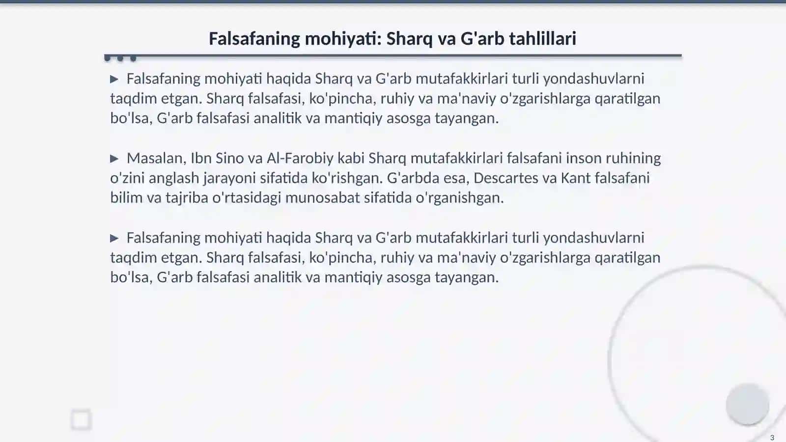 Falsafaning mohiyatiga oid Sharq va G'arb mutafakkirlari ta'riflarini tasniflash 3