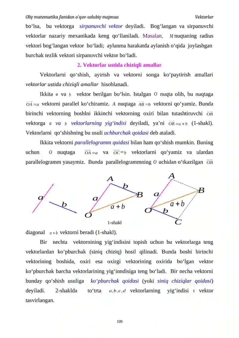 Oliy matematika fanidan o’quv-uslubiy majmua Vektorlar 3