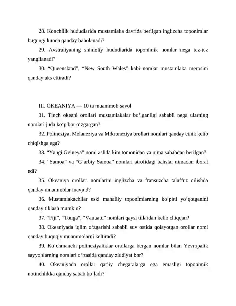 AFRIKA, AVSTRALIYA, OKEANIYA VA ANTARKTIDA TOPONOMIYASI 3