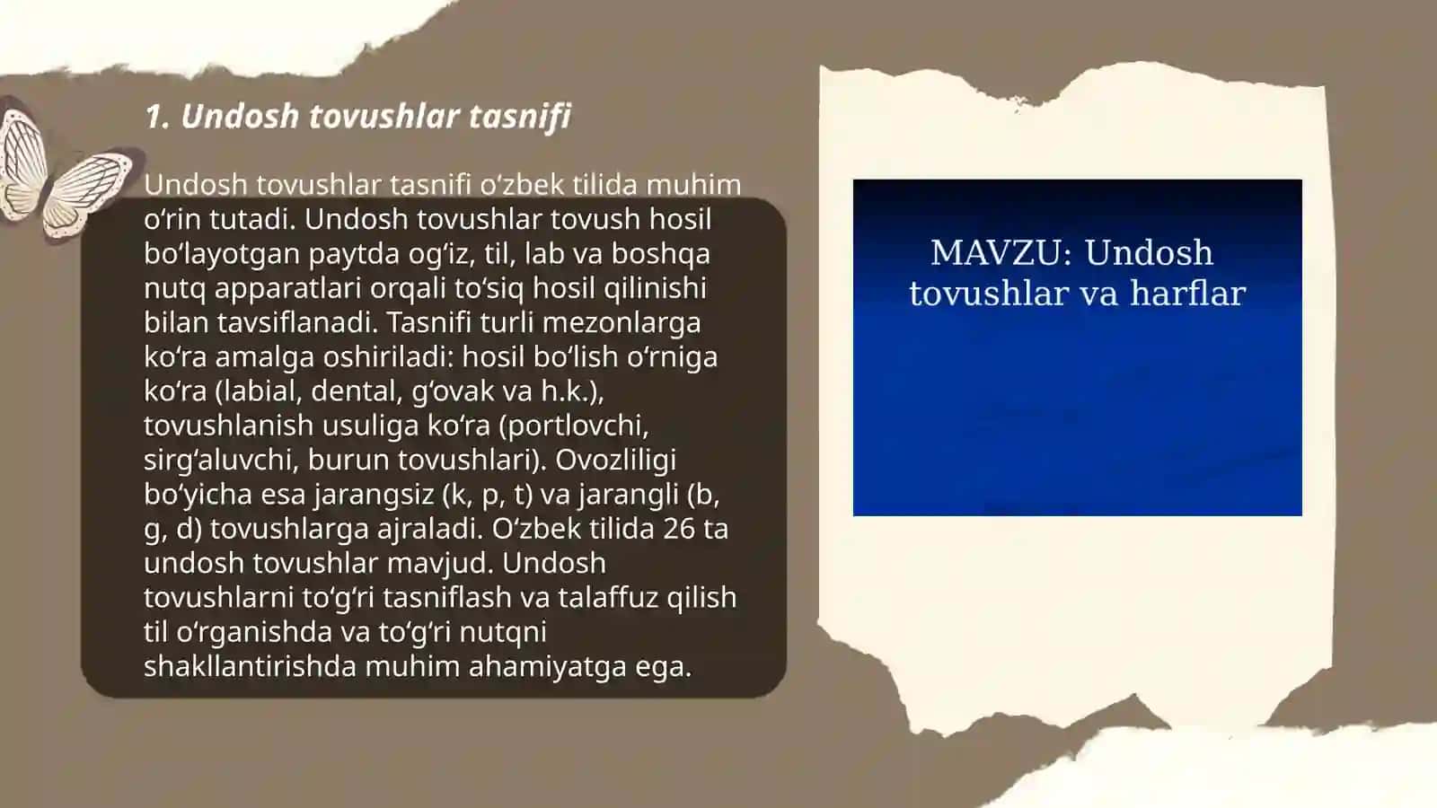Undosh tovushlar tasnifi, tahlili va talaffuzi 3