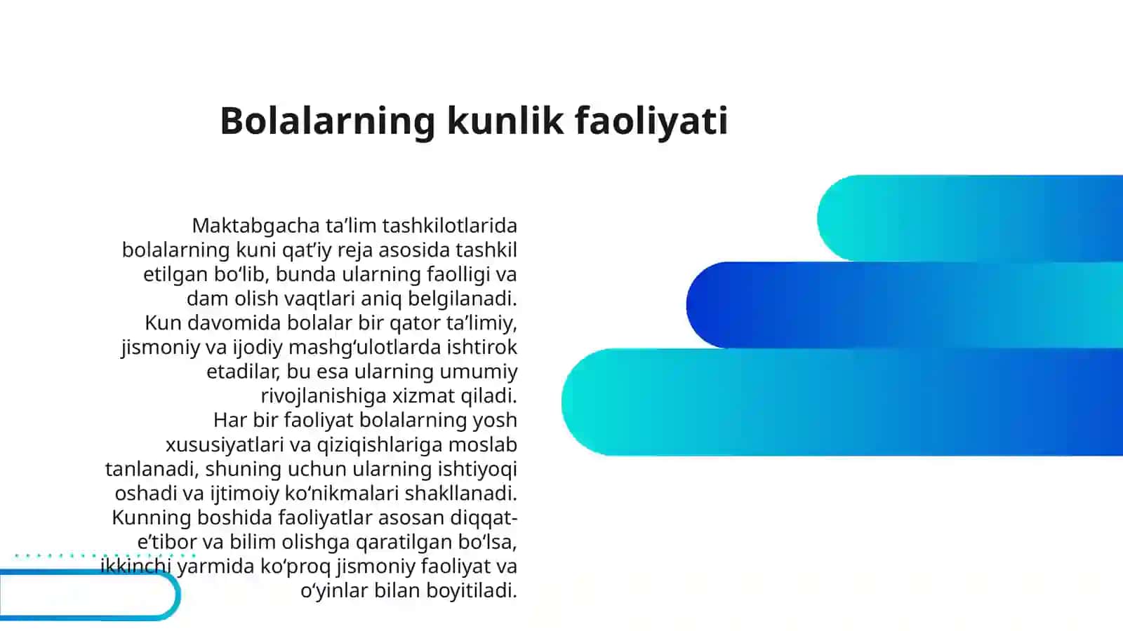 MAKTABGACHA TAʼLIM TASHKILOTLARIDA KUNNING BIRINCHI VA IKKINCHI YARMIDA BOLALAR HAYOTINI TAHLIL QILISH 3