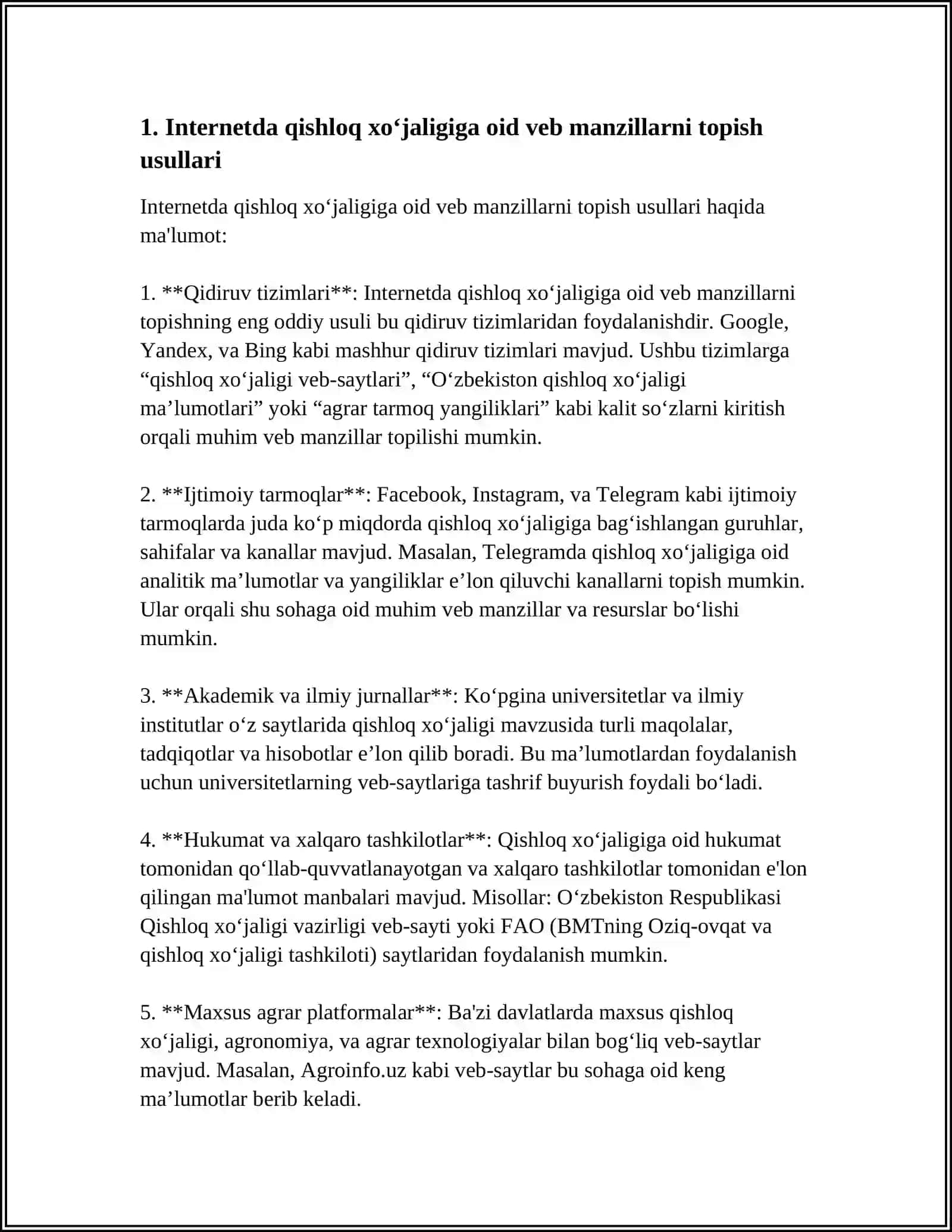 INTERNETDA QISHLOQ XO‘JALIGIGA OID VEB MANZILLAR VA ULARDAN AXBOROTLARNI KO‘CHIRISH 3