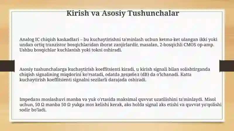 Analog IMSlarning chiqish kaskadlari va ularning asosiy xususiyatlari 3