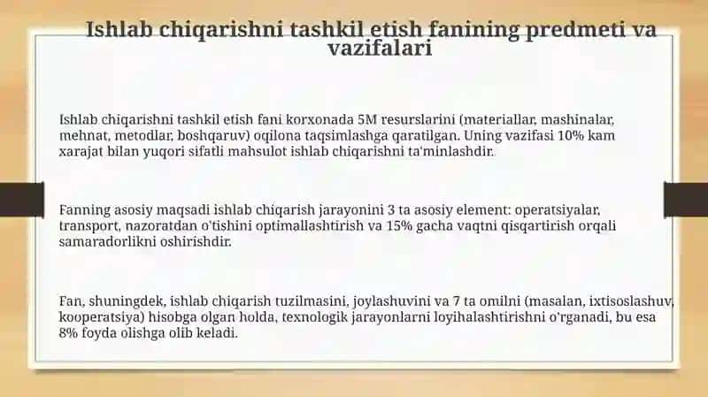 Ishlab chiqarishni tashkil etish fanining predmeti va vazifalari 3