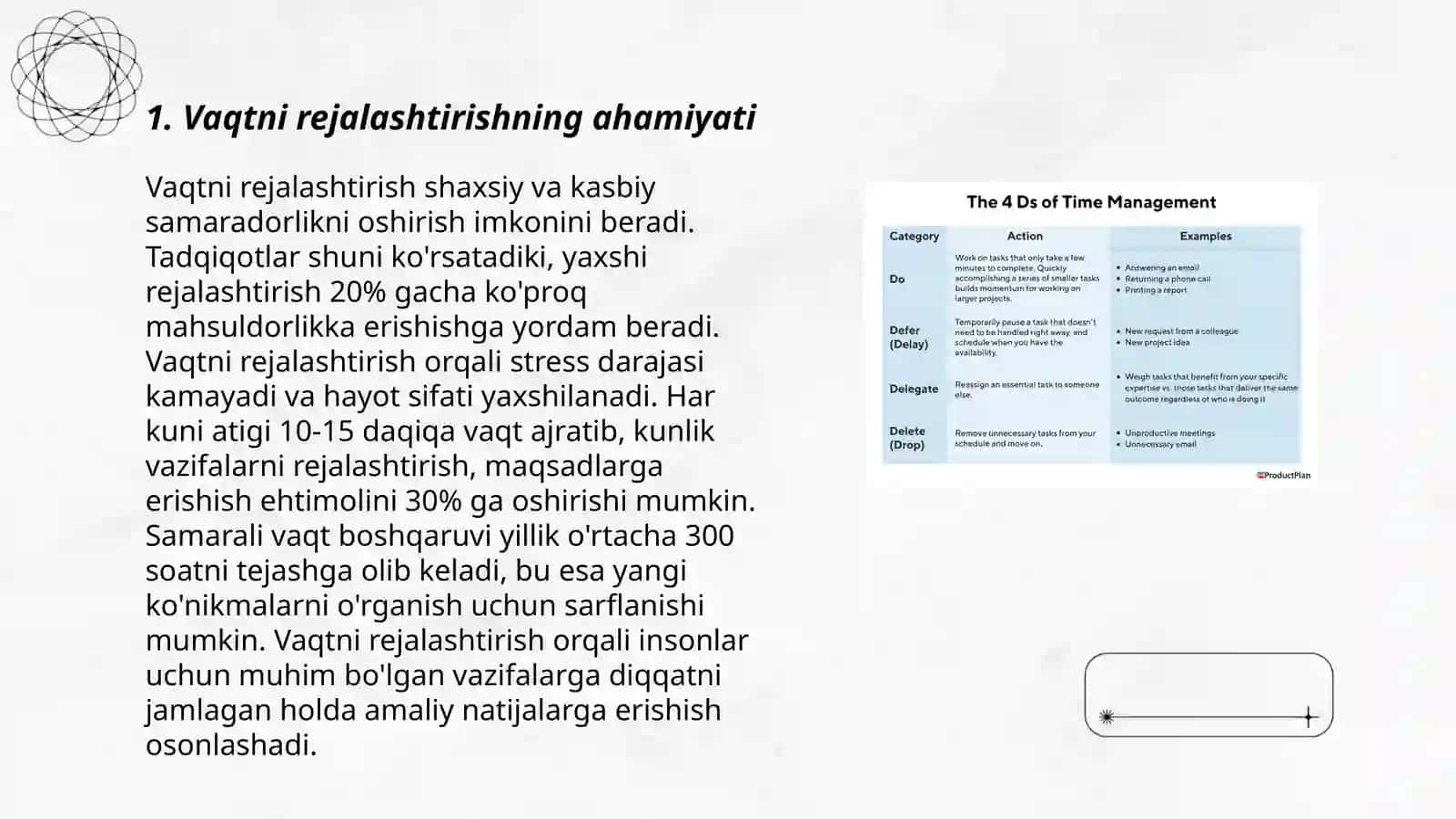 Vaqtdan unumli foydalanish va taym menejmenti 3