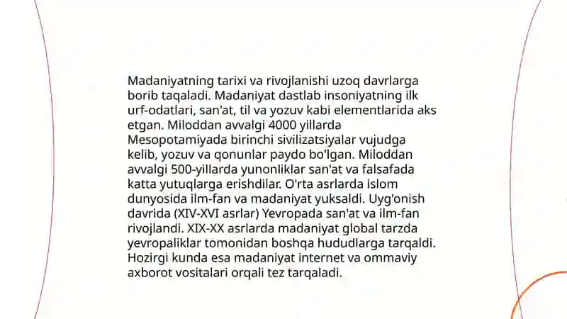 Madaniyatning Tarixi va Rivojlanishi 3