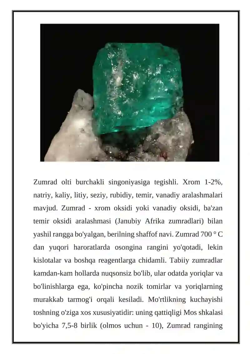 Zumrad pegmatit konining geologik tuzilishi va sanoatdagi ahamiyati 3