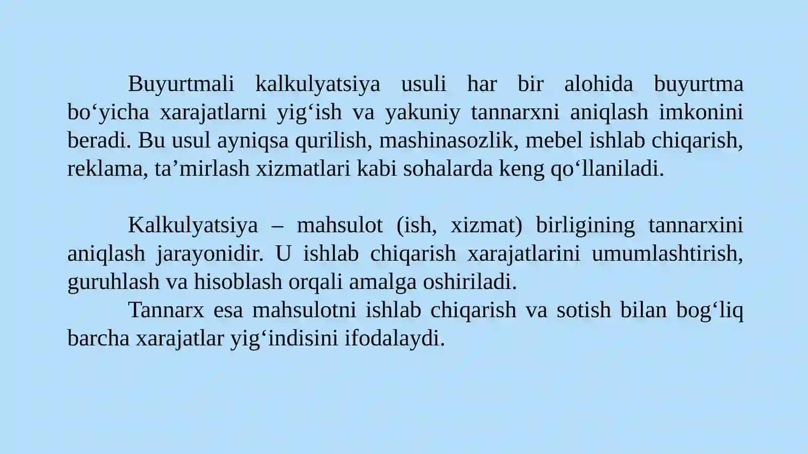 BUYURTMALI KALKULYATSIYA USULI 3