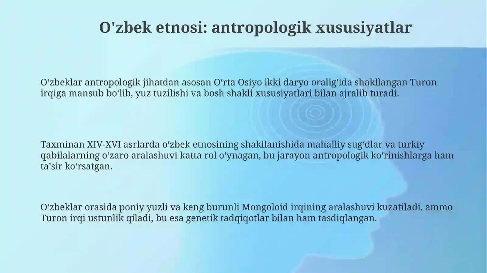 O'zbek etnosi: antropologik xususiyatlar 3