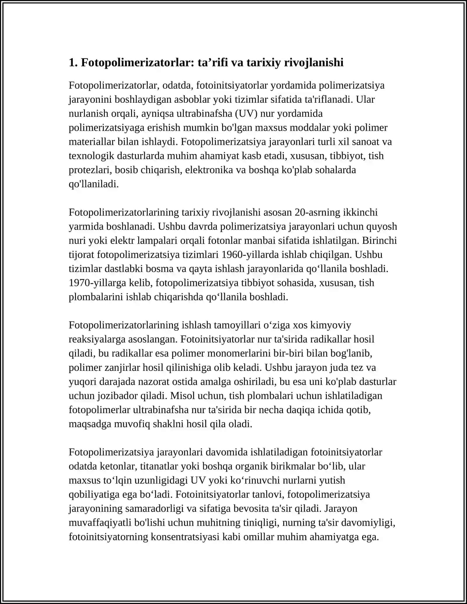 FOTOPOLIMERIZATORLAR. ISHLASH TAMOYILLARI 3