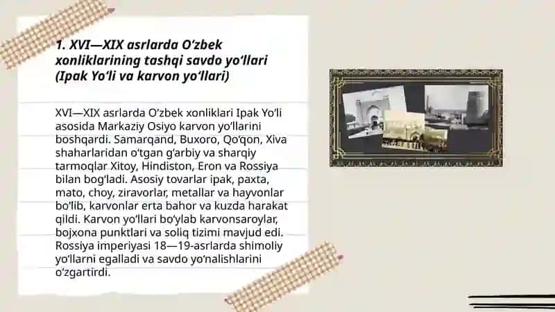 XVI—XIX asrlarda O’zbek xonliklarida tashqi savdo 3