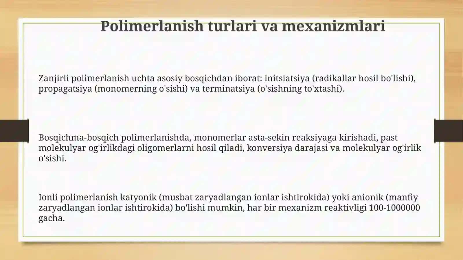 Polimerlanish va Konversiya Darajasi: Asoslar va Mexanizmlar 3