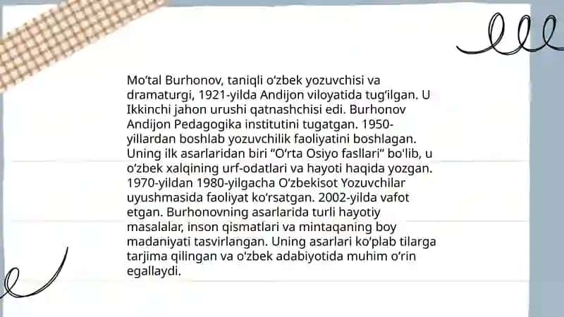 Moʻtal Burhonov hayoti va ijodi 3