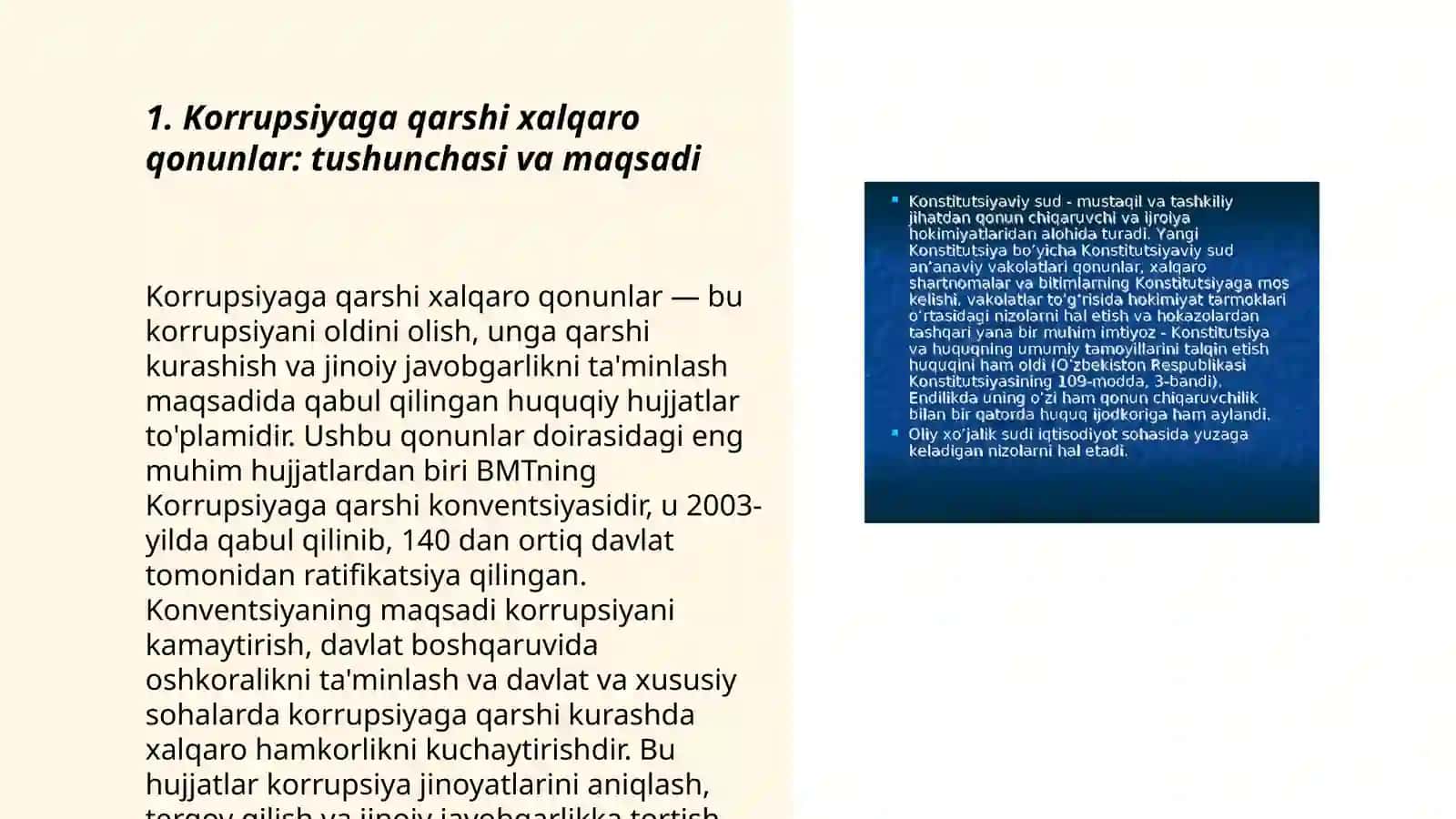 Korrupsiyaga qarshi kurash bo’yicha xalqaro qonunlar va qarorlarning O’zbekistonda ratifikatsiya qilishning ahamiyati,iqtisodiy-siyosiy va ijtimoiy huquqiy mexanizmlari 3