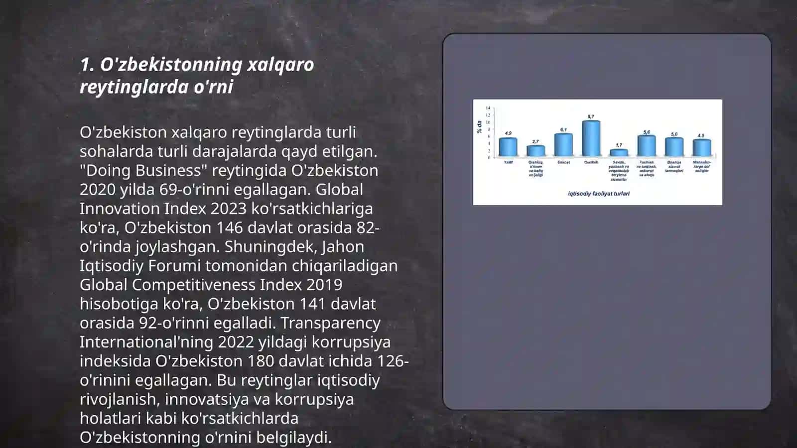 O'zbekistonda roʻy berayotgan o'zgarishlarning xalqaro reyting va indekslarda aks etishi 3