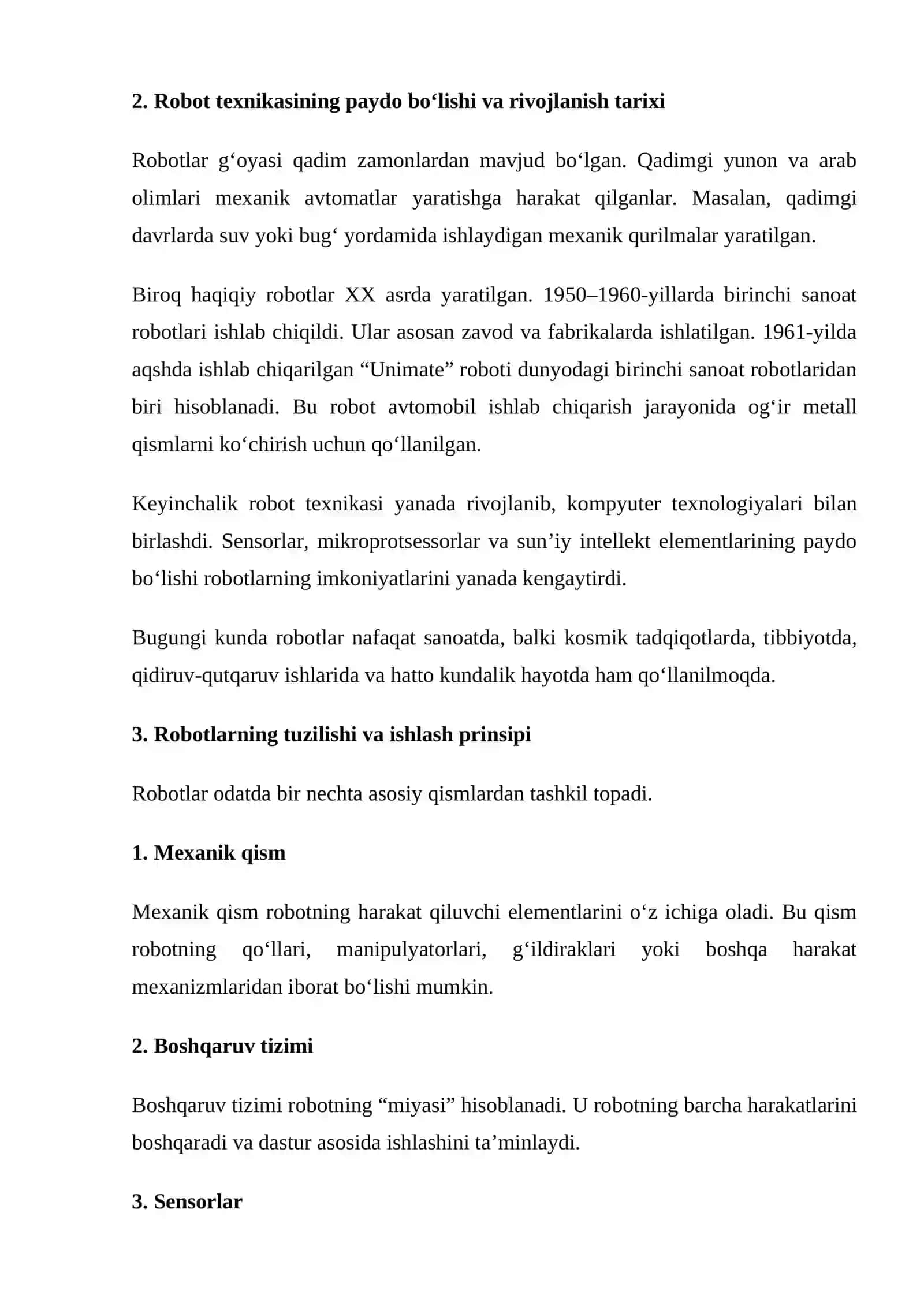 Robotlar haqida umumiy tushunchalar va ta’riflar 3