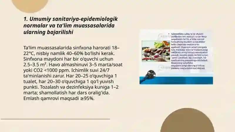 Turli taʼlim muassasalarida sanitariya va epidemiologiya qarshi tadbirlar tartibini gigiyenik asoslari 3