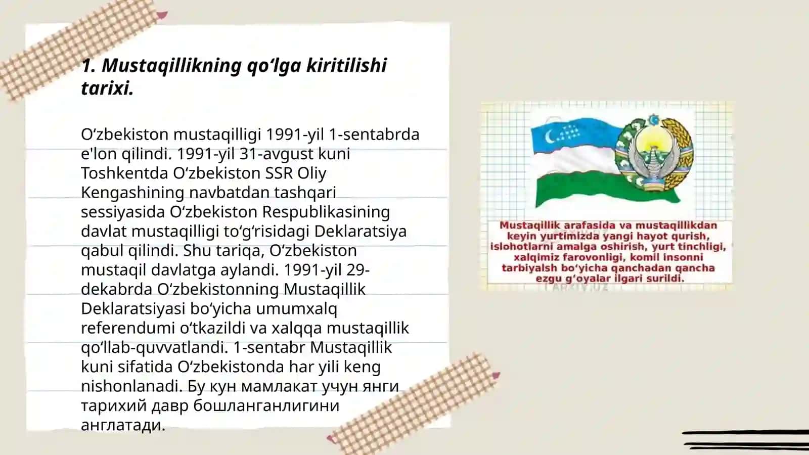 Mustaqillik va O‘zbekistondagi siyosiy-mafkuraviy jarayonlarning yangilanishi 3