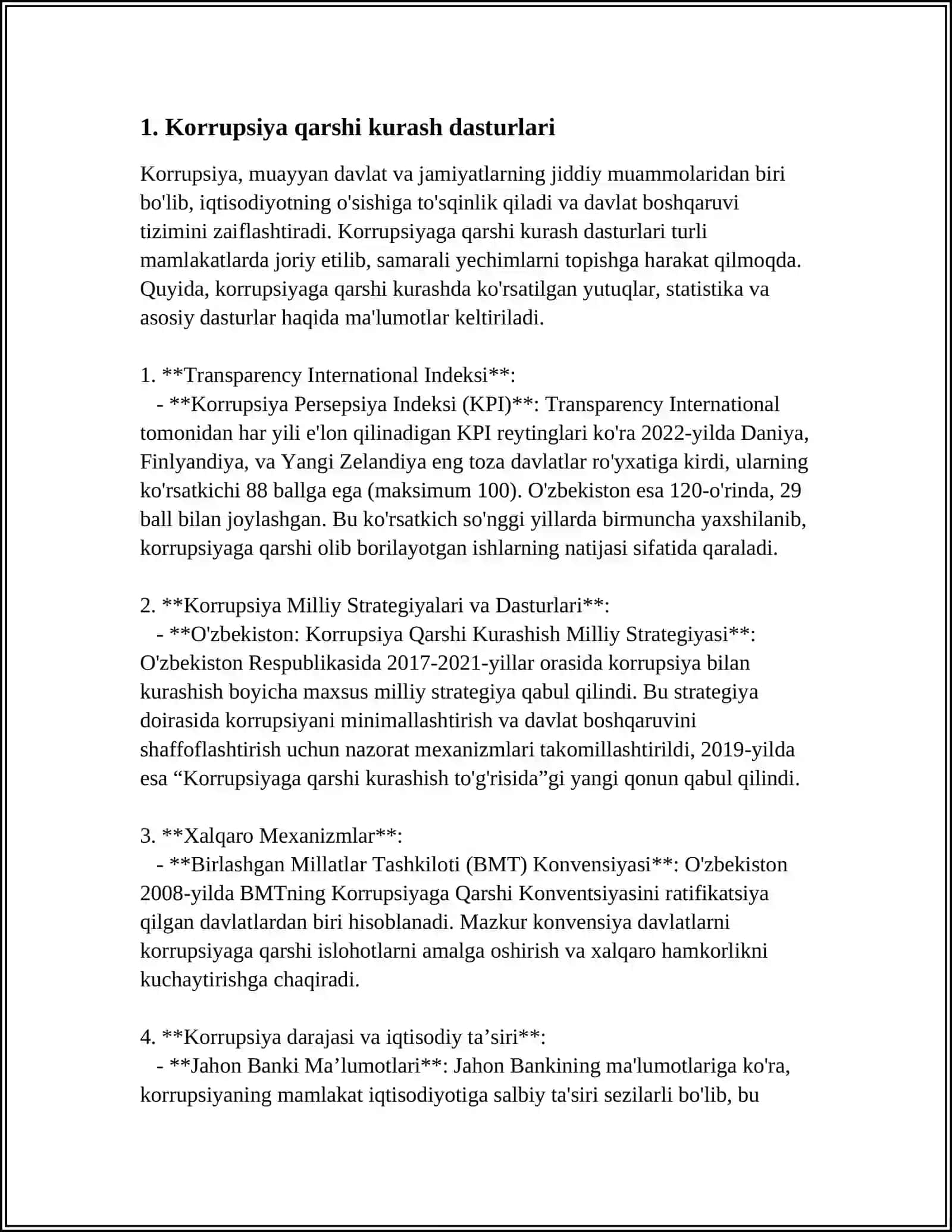 OʻZBEKISTONNING "KORRUPSIYAGA QARSHI KURASH" BORASIDA OLIB BORAYOTGAN SIYOSATI 3