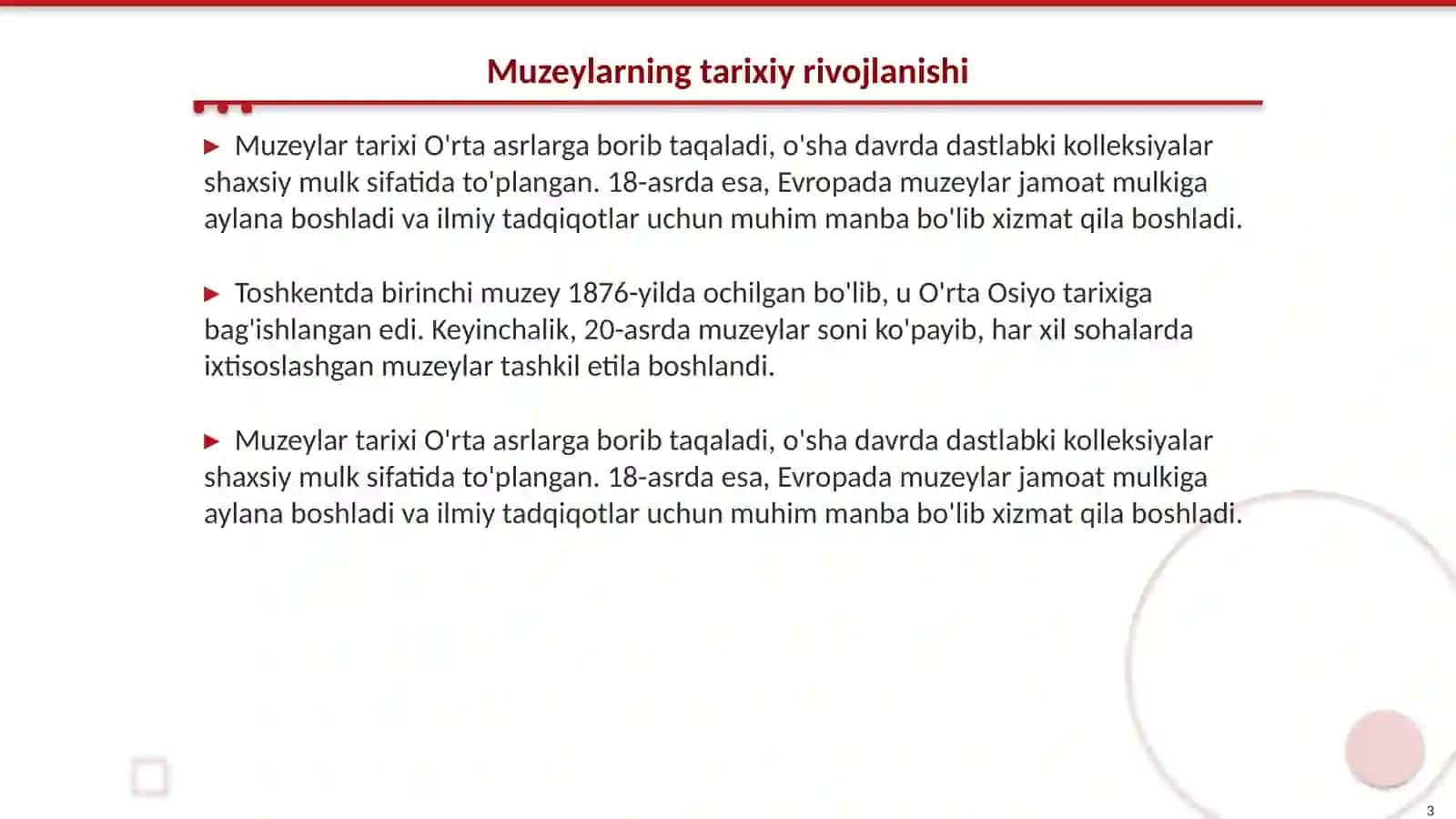Toshkent shahrida muzeylarga tasnif 3