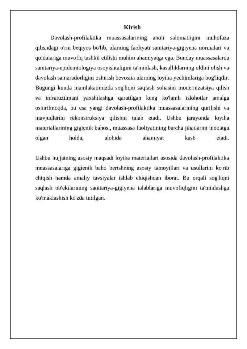 Loyiha materiallari asosida davolash-profilaktika muassasalarini gigiyenik baholash 3
