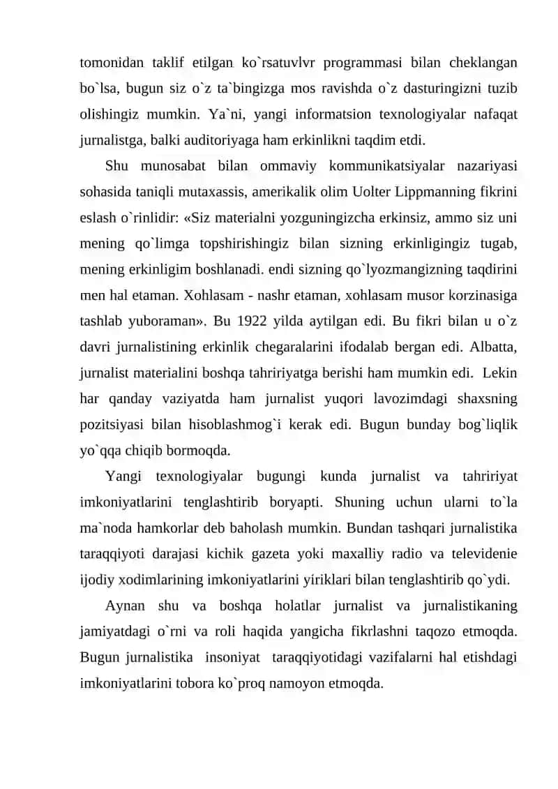 O’zbekiston Respublikasi ommaviy axborot vositalarining ahamiyati 3
