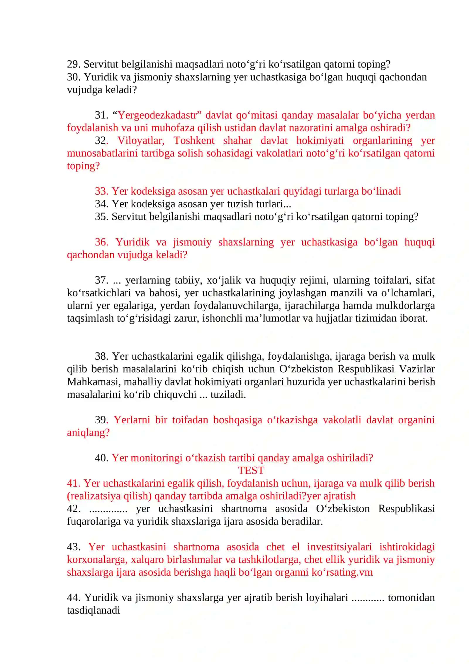 Yer huquqi fanidan oraliq nazoratidan taxminiy savollar ro’yxati 3