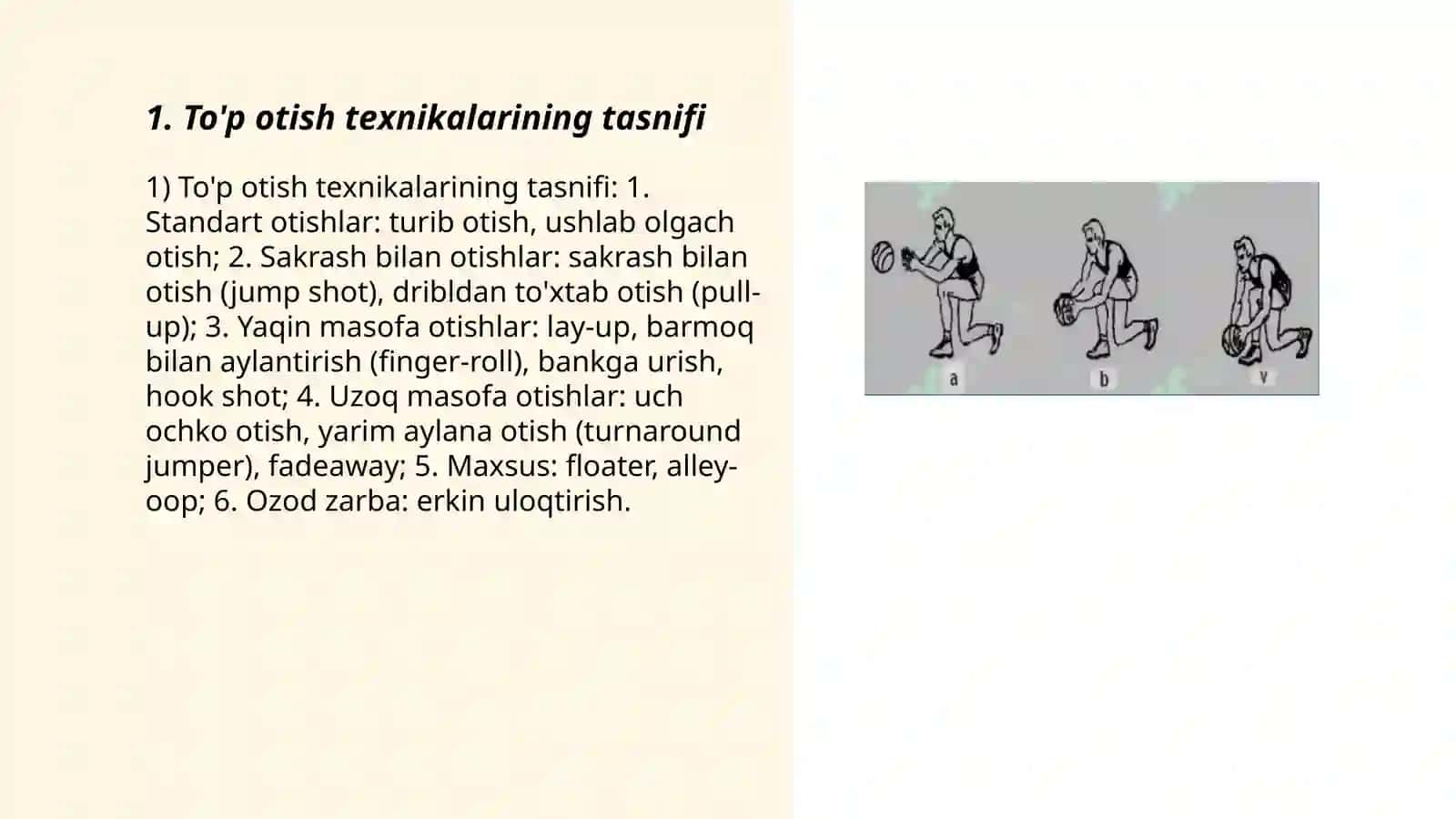 Basketbol hujumi texnikasining tasnifi 3
