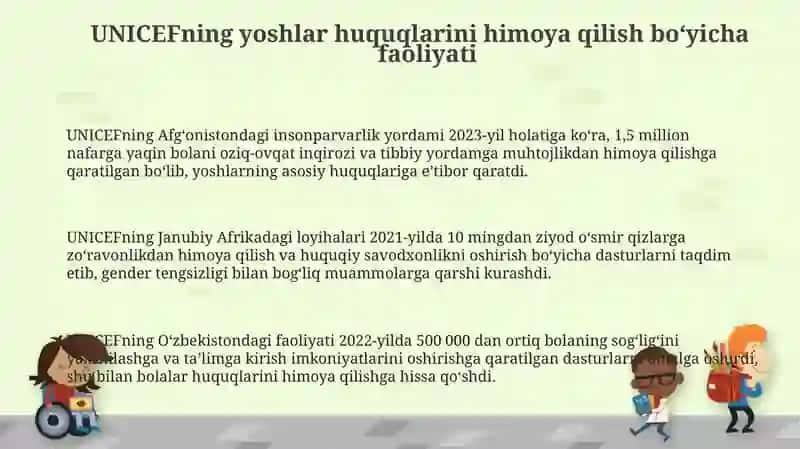 UNICEFning yoshlar huquqlarini himoya qilish boʻyicha faoliyati 3