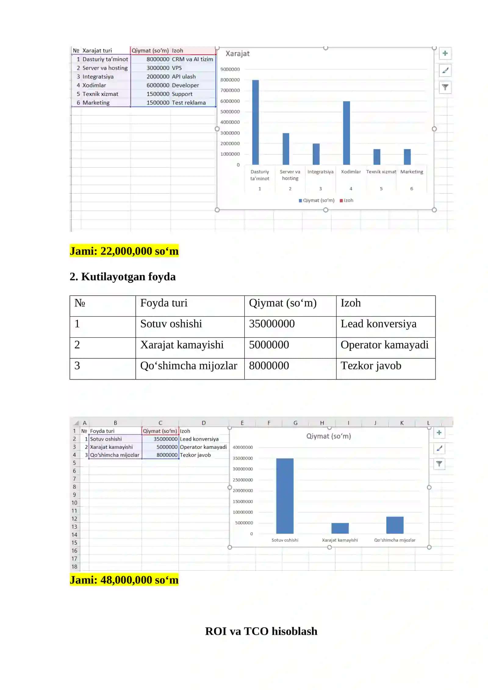 Amaliy ish. AT investitsiyalarni rejalashtirish va samaradorligini baholash (ROI, TCO) 3