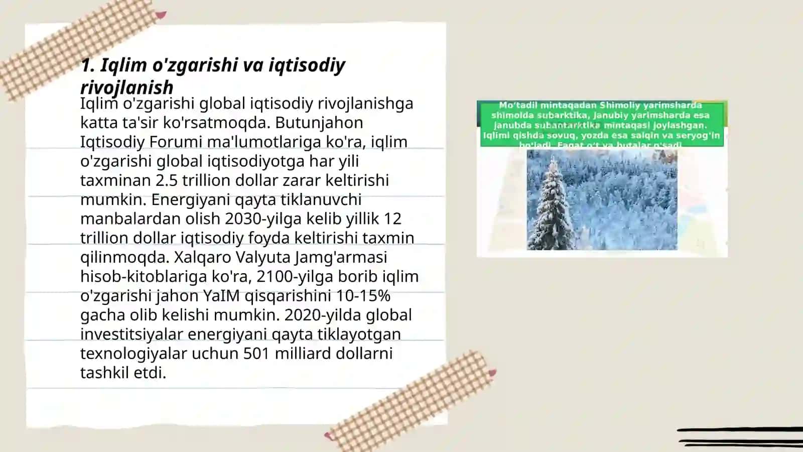 Iqlim sharoitlari va o’zgarishlariga moslashish hamda uning iqtisodiy zarurati 3
