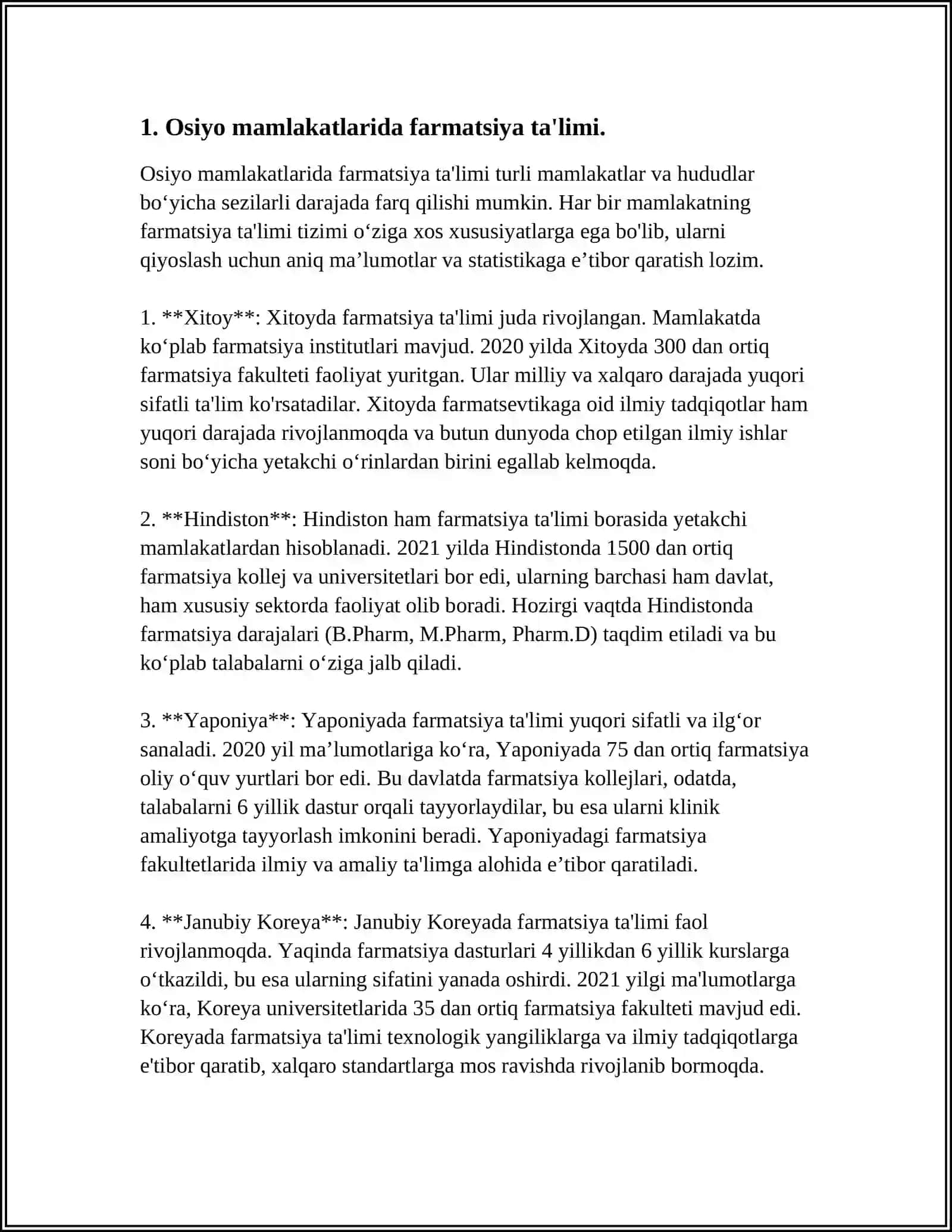 OSIYO MAMLAKATLARIDA FARMATSIYANI RIVOJLANISH O'ZIGA HOSLIGI 3