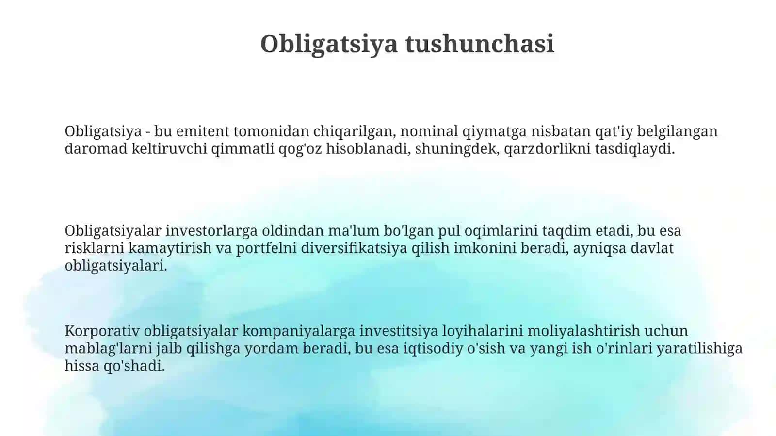 Obligatsiyaning qarz instrumenti sifatidagi mohiyati va asosiy turlari 3