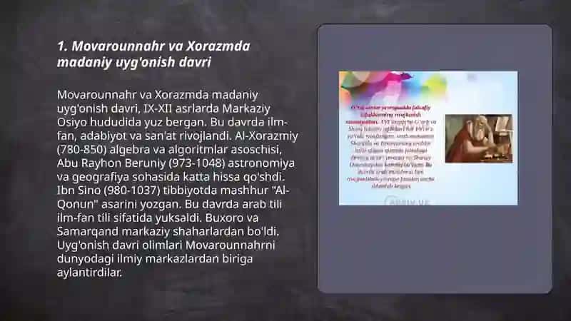 IX-XII asrlarda mamlakatimiz hududida ro y bergan madaniy uyg'onish 3