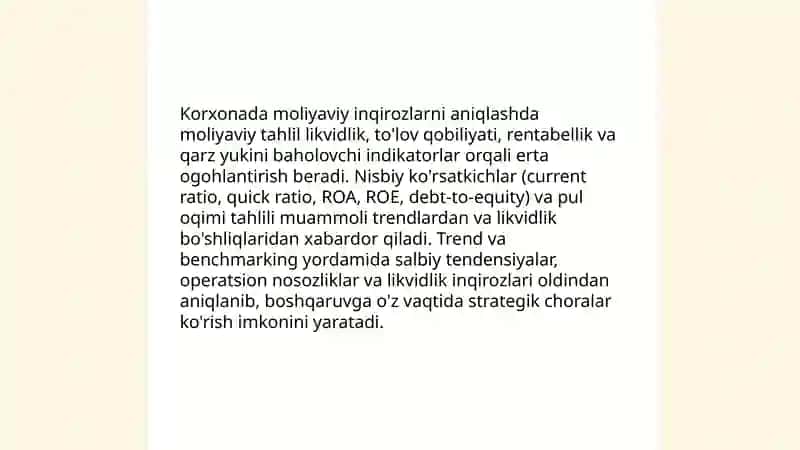 Korhonada moliyaviy inqirozlarni oldini olishda moliyaviy tahlil va prognozlashtrishning roʻli 3
