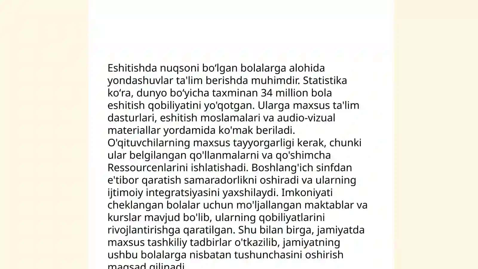Eshitishda nuqsoni boʻlgan bolalar dars oʻqitishni tashkil etishda asosiy shakl sifatida 3
