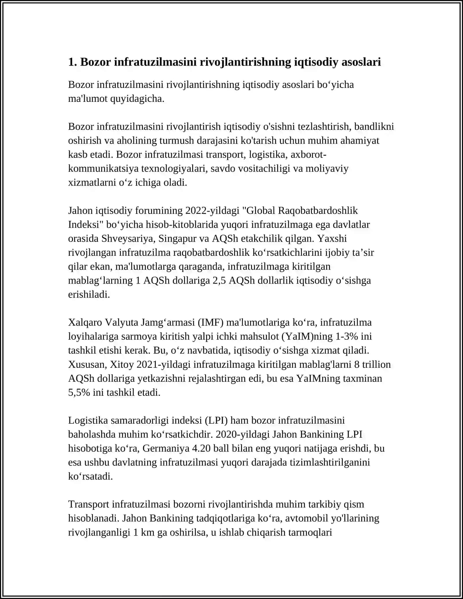 TADBIRKORLIK FAOLIYATINI RIVOJLANTIRISHDA BOZOR INFRATUZILMASINING OʻRNI 3