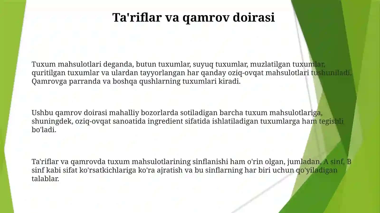 Tuxum mahsulotlari muvofiqligi va soxtaligini aniqlash 3