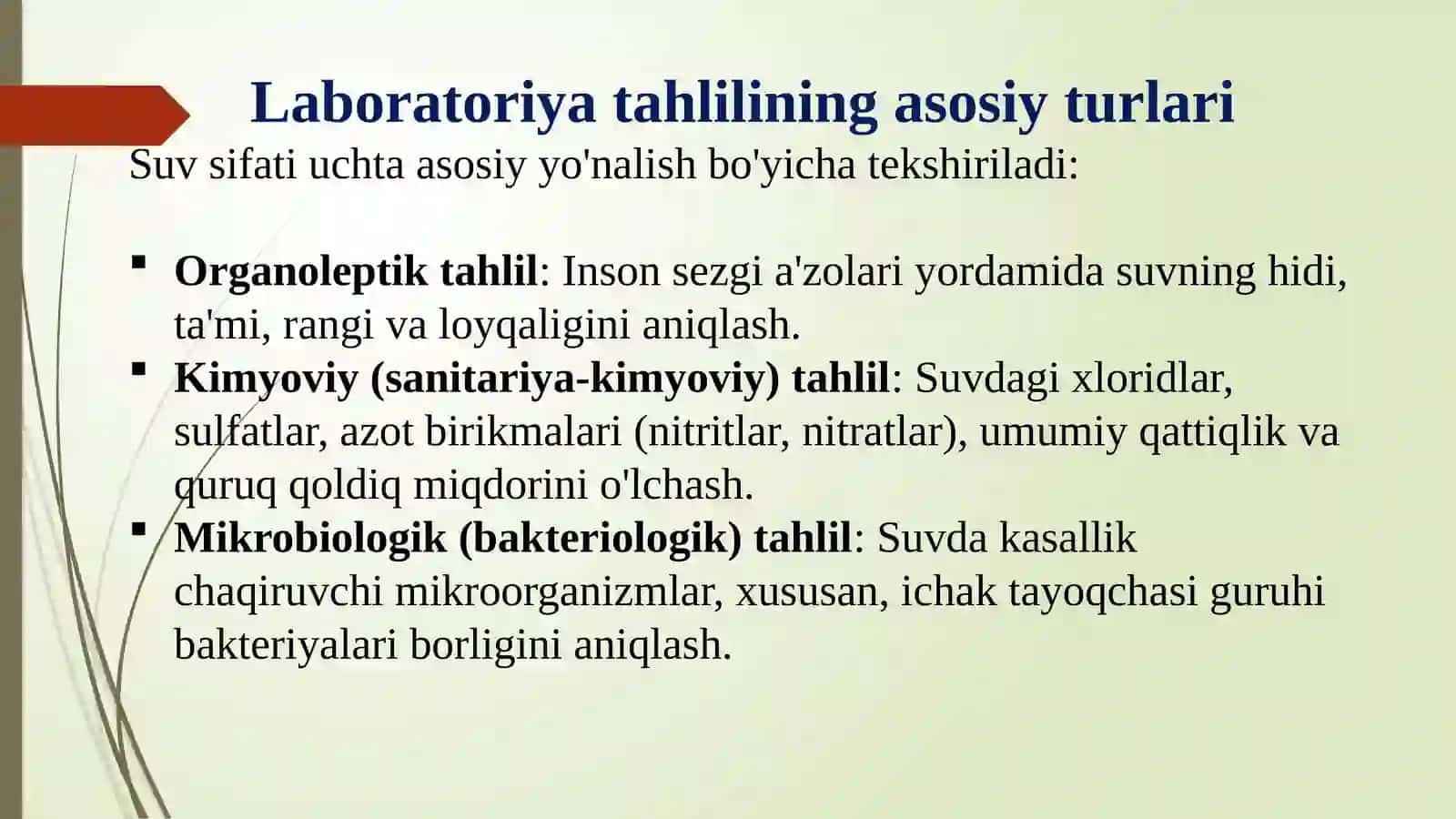 Suvdan sinama olish, ichimlik suvi sifatining laboratoriya tahlili va sifatini ekologo-gigiyenik bah 3