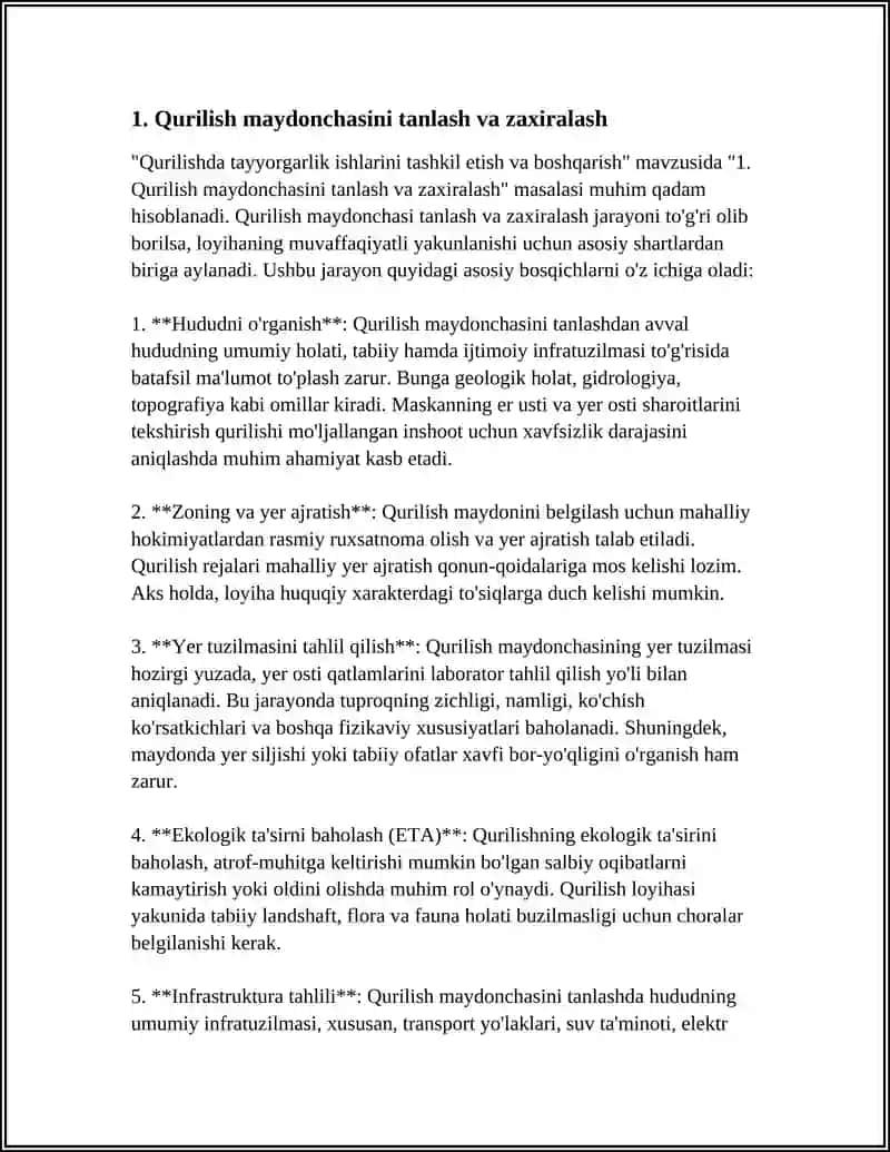 QURILISHDA TAYYORGARLIK ISHLARINI TASHKIL ETISH VA BOSHQARISH 3
