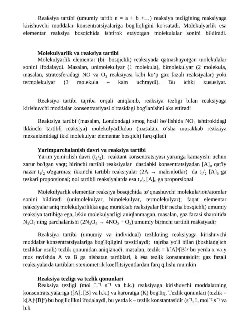 Reaksiya tartibi va molekulyarligi 3