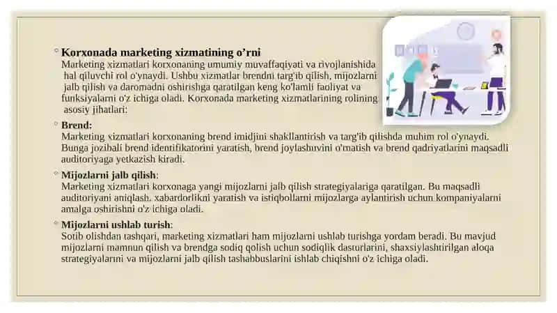 KORXONADA MARKETING XIZMATI. PPT 3