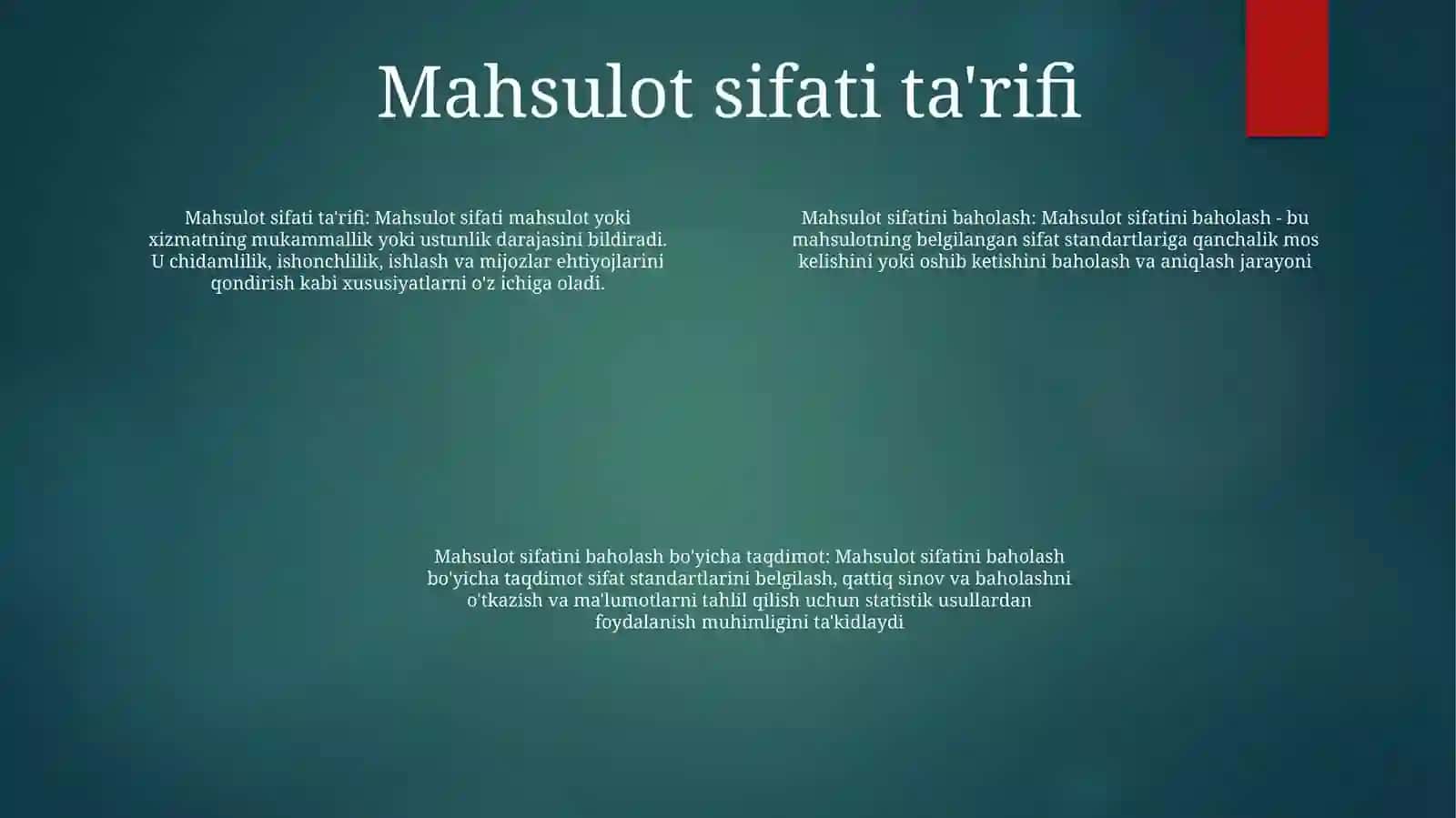Mahsulot Sifatini Darajasini Baholash Taqdimot 3
