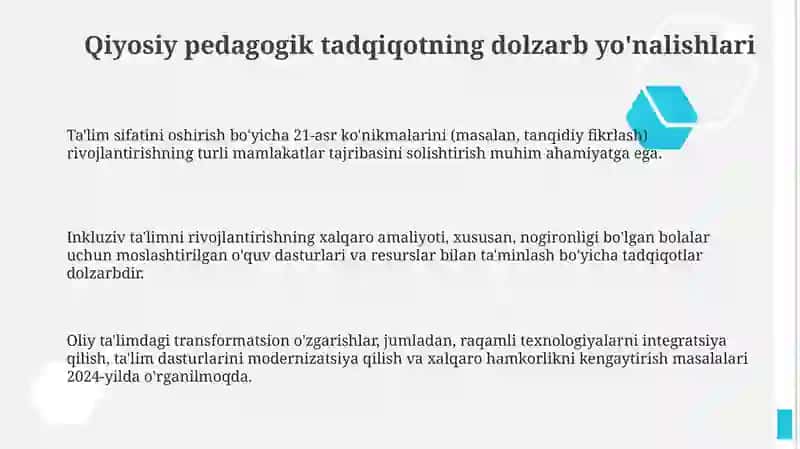 Komparativistik pedagogik tadqiqotlarning dolzarb yoʻnalishlari 3