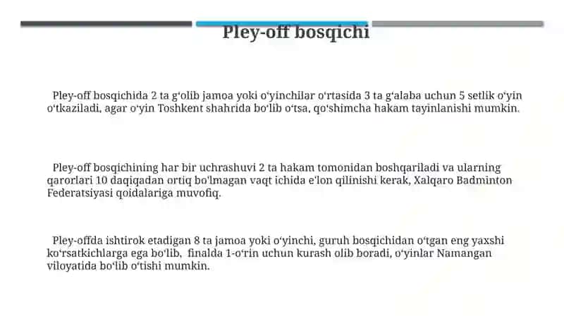 Badminton o'yin qoidalari va hakamlik 3