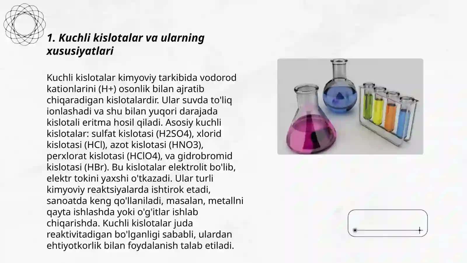 Kislotalar turli va kuchli va kuchsiz kislotalar 3